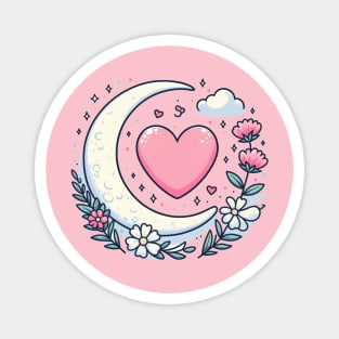 Moon, heart and flowers Magnet